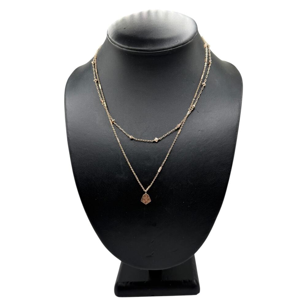 Kendra Scott Gold Multi-Strand Necklace with Hammered Pentagonal Pendant 16”-18”